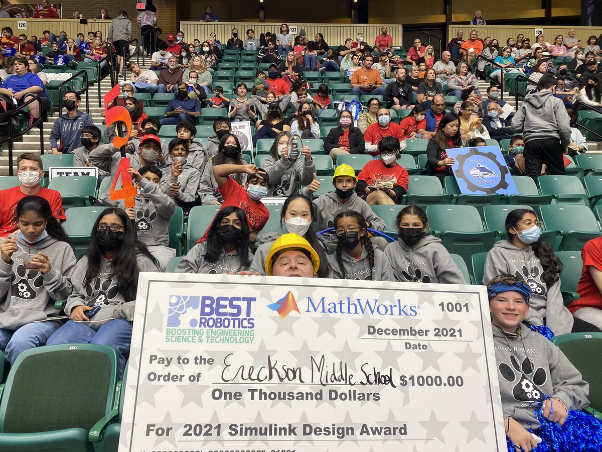 BEST_robotics's tweet image. Big time congrats to @huskiesrobotics and @ErecksonGGADD for winning the @MathWorks Simulink Design Award at the @BESTTexRobotics State championship 👏🏽👏🏽👏🏽