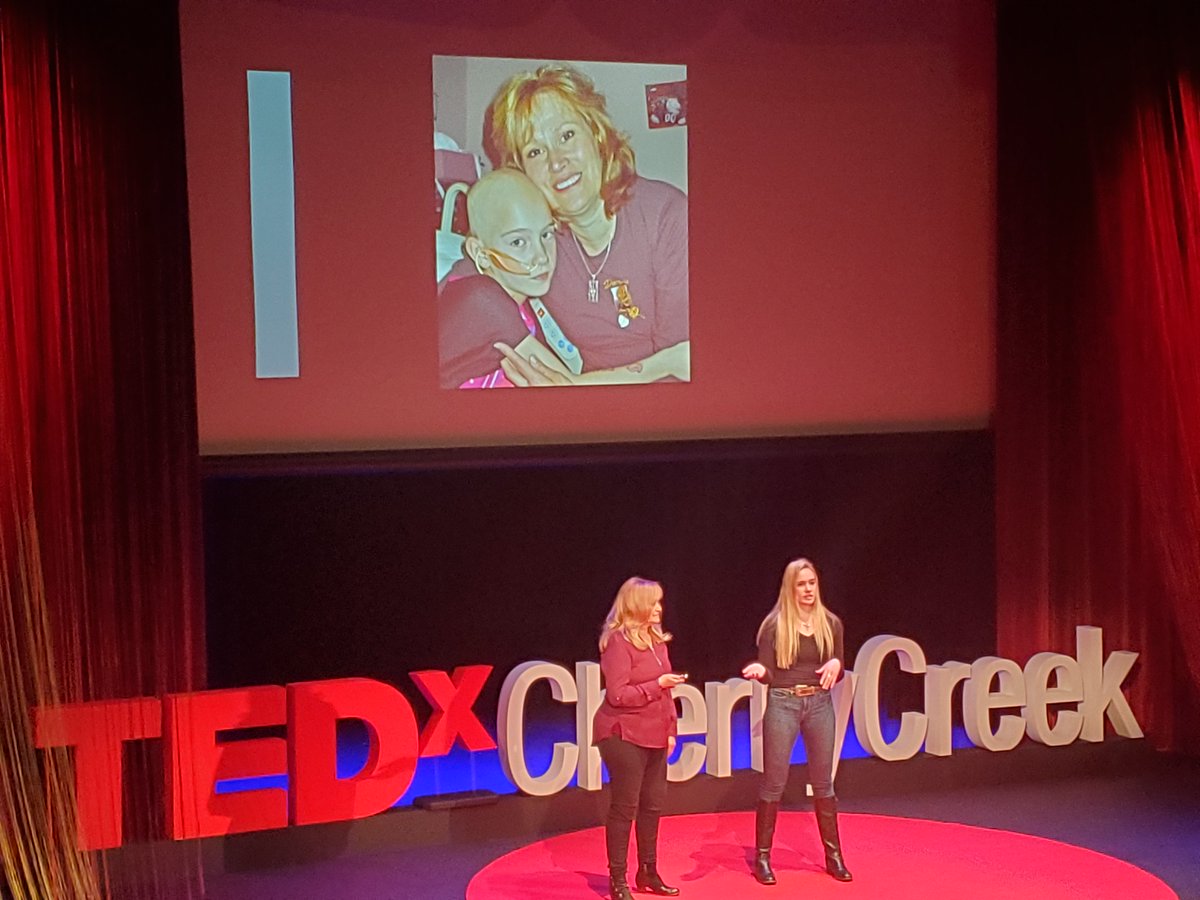 Andrea and Amelia LeClaire together in the hospital during Amelia's cancer treatment, and Andrea and Amelia today. Amelia was part of the inspiration behind Andrea's Ph.D dissertation on parents' perception of their adolescents' mental health journeys. #tedxccw #tedwomen #whatnow