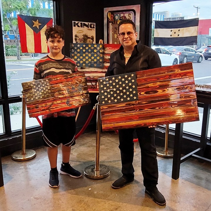 titopuentejr's tweet photo. Thank you for these great pieces of art from @artbyjosebelen at @vetbasel @grailsmiami dedicated to my late father for his service to this country in the U.S. Navy. That's my son pictured here honoring his grandfather. #titopuentejr #titopuente #usnavy #vetbasel #artbasel #honor https://t.co/DGuKXZR7VD