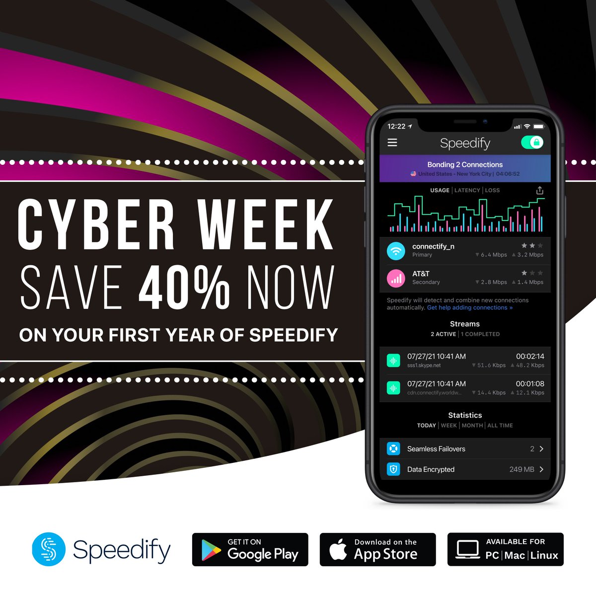 speedify's tweet image. 🚨 -40% 1st year of yearly plans! 🚨
Quick ‼️ While the offer lasts ‼️ 
speedify.com/store/?utm_sou… 🛒
Coupon code: CYBERWEEK21

#CyberWeek #CyberWeek2021 #Cybermonth #Discounts #discount #discountoffer #couponcode #coupons #BlackFriday #tech #store #campaign