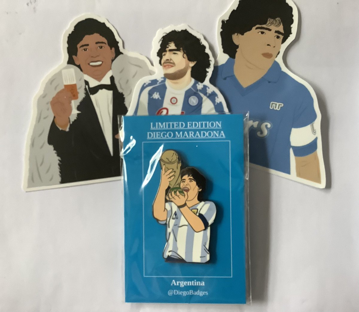 Next up, another cracking Maradona pin - plus a few stickers for good measure - from <a href="/DiegoBadges/">DiegoBadges</a>