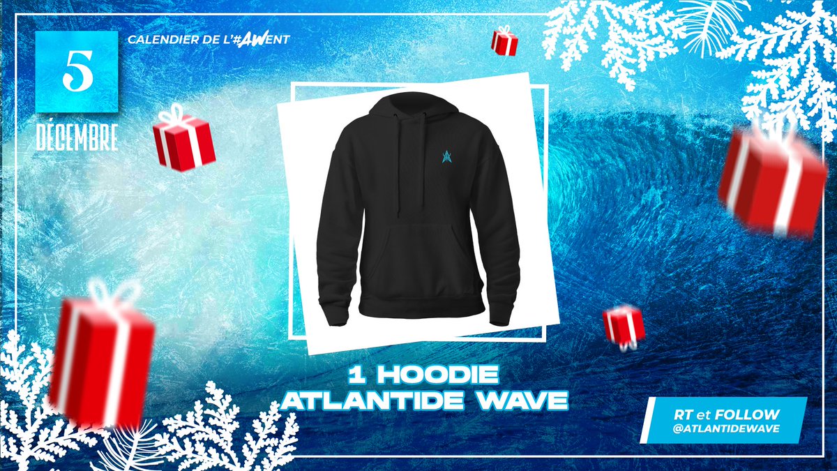 AtlantideWave's tweet photo. 🎁🎄 Un nouveau vêtement se cache dans la case numéro 5⃣ du calendrier de l'#AWent 🌊

Pour avoir bien chaud durant l'hiver, rien de mieux qu'un hoodie Atlantide Wave qui vous fera aussi rayonner sur FIFA 🧥

Pour participer:
- #RT
- Follow @AtlantideWave 

T.A.S demain, 11:30 🍀 https://t.co/wJAlK6zev6