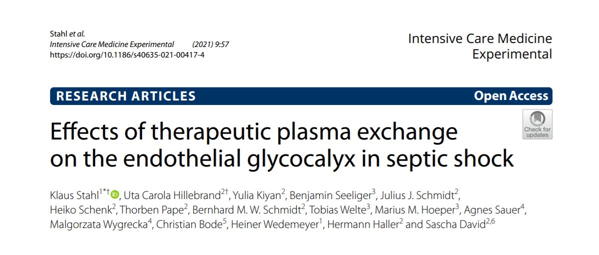 Is there a role for therapeutic plasma exchange in #septicshock?🦠

🔍In this research study, therapeutic plasma exchange removed injurious endothelial glycocalyx degradation products and partially attenuated Heparanase-2 defciency.

👉 icm-experimental.springeropen.com/articles/10.11…

<a href="/Sascha_David_/">Sascha David</a>