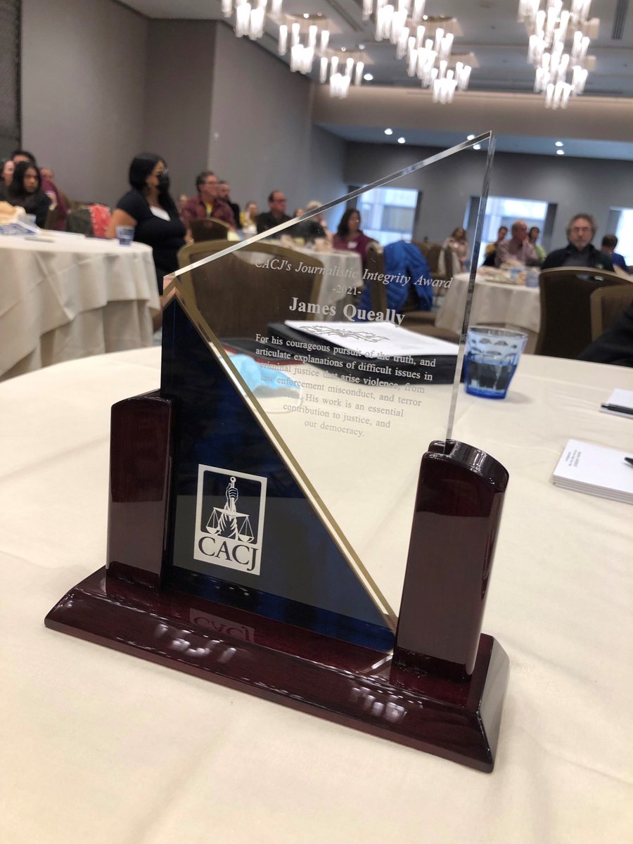 JamesQueallyLAT's tweet photo. So honored to receive @CACJNews Journalistic Integrity Award today. Writing about criminal justice is an increasingly difficult task, but I do my best to try and keep the conversations honest. Appreciate the hell out anyone who respects our role as referee. https://t.co/tVNuylxcEa