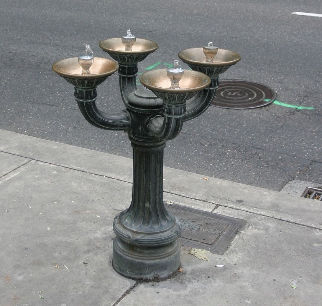 tmccormick's tweet photo. @QAGreenways downtown Portland has 52 of these #BensonBubbler aka #BensonFountain 4-bowl fountains, 20 originally funded by lumber baron #SimonBenson in 1912, designed by #AEDoyle. Also 1 in Sapporo, Japan, 1 at @maryhillmuseum, WA https://t.co/Hd7DDERSL6 c/@LindsayJS. A PDX civic symbol. https://t.co/aTi3r29BwU