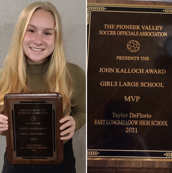 Congratulations to Taylor DeFlorio for being chosen as the Girls Soccer Large School MVP by the Pioneer Valley Soccer Officials Association!