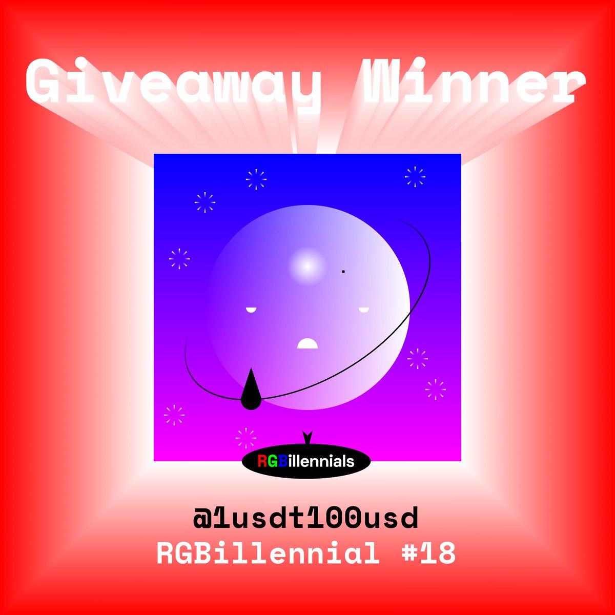 Congratulations to a giveaway winner <a href="/1usdt100usd/">InCryptoWeTrust</a> - rare RGBillennial #18!
One of the first RGBillennials' supporters! Thank you from all <a href="/RGBillennials/">RGBillennials</a>!

NFTmint on $Matic will be announced very soon!
#NFTGiveaway #NFTs #NFTcommunity #NFTmint #NFTdrop #NFTcollection #ETH #BNB