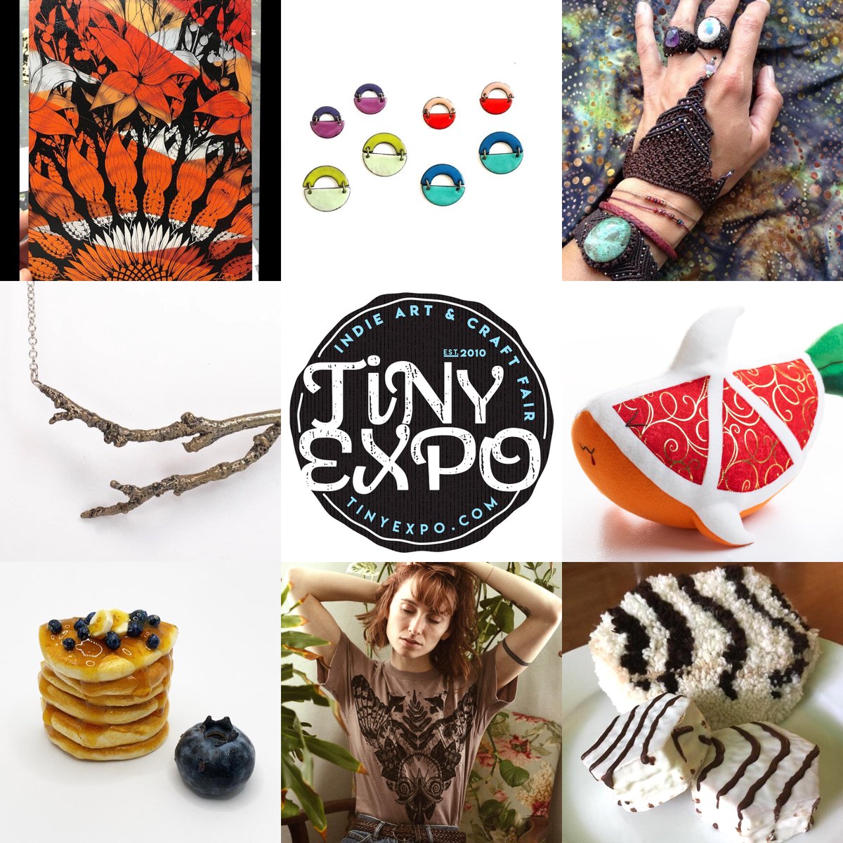 aadl's tweet photo. A fruity shark, jewelry to suit every taste, mini-foods, and screen prints on wood and textiles— even a Zebra Cake in rug form! Just a sampling of the amazing vendors listed at https://t.co/4ok1oJ11tz! Shop from home! #shoptiny #tinyexpo @TinyExpo https://t.co/LtIPImE8UF