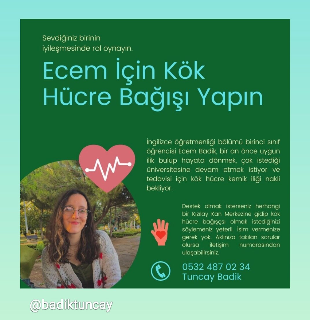 Ecem ve diğer ilik bekleyen tüm hastalarımız için en yakın kızılaya gidip 3 tüp kan ile 1 kişiye umut olabilirsin 🦋💪🏻❣️
#ecembadik #köklerindeiyilikvar #sevginiliklerimeişlesin #erzurum #istabul #Mersin #bursa #diyarbakır #Adana #lösemi #kizilay @koklerinde