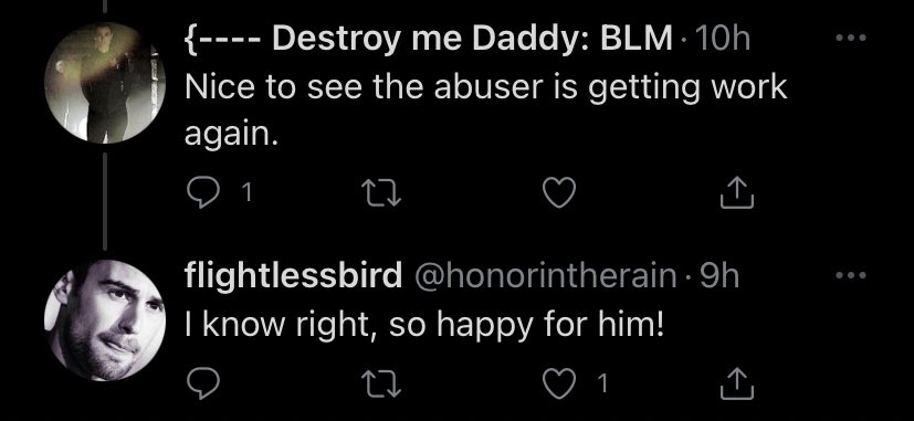 KramReceipts's tweet photo. Not only is this person pathetic enough to Stan an abuser but they go out of their way to search any mention of his name so they can harass people https://t.co/dl0acQ53B1