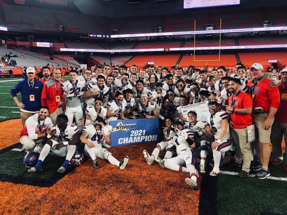 CHSBusEd's tweet photo. Congrats to our very own CARMEL RAMS on their NY State Class AA Football Championship! 🏆❤️💙 @CCSD_Athletics @Carmelschools @CarmelHS_info https://t.co/rD4GQ1nBEw