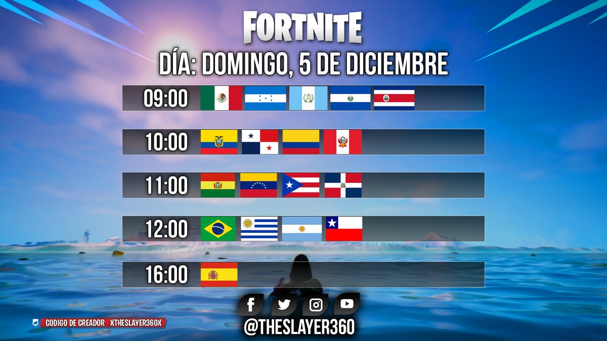 Theslayer360's tweet photo. Les comparto las horas exactas en las que tendremos disponible el Capítulo 3 Temporada 1 de #Fortnite #FortniteFlipped 
¡♥️ y RT! https://t.co/yJXryiB1cT