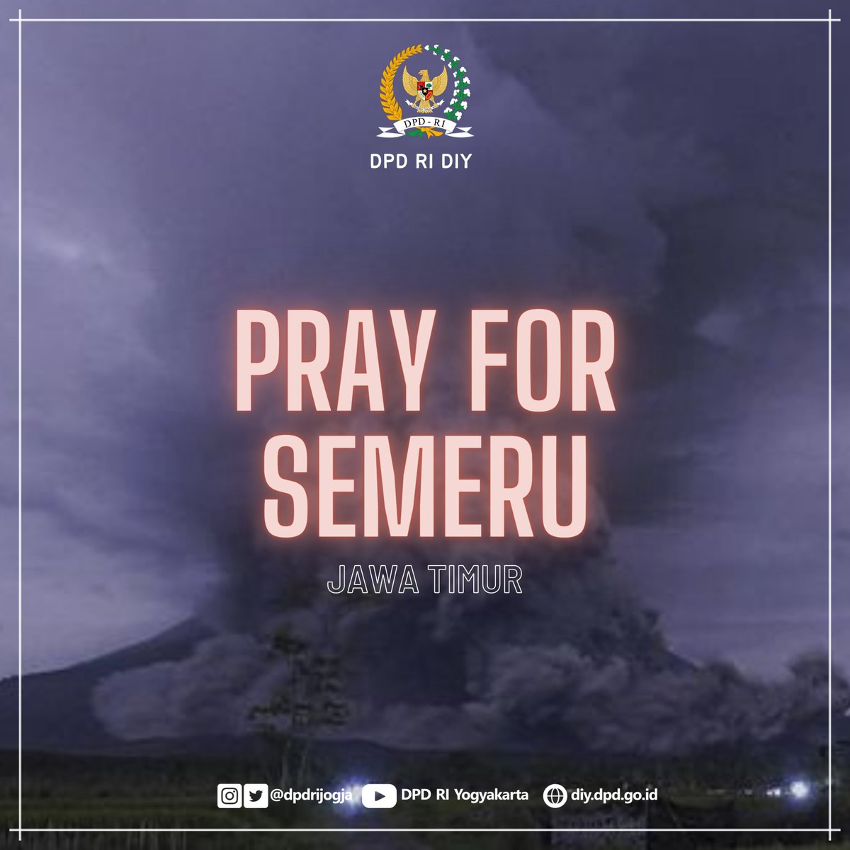 Doa terbaik untuk saudara-saudara kita di Wilayah Jawa Timur dan sekitarnya, semoga Allah SWT memberikan perlindungan, keselamatan, kesabaran dan ketabahan atas terjadinya bencana erupsi Gunung Semeru pada hari Sabtu (4/12) sore.

#pray4semeru 
#dpdri #dpdridiy