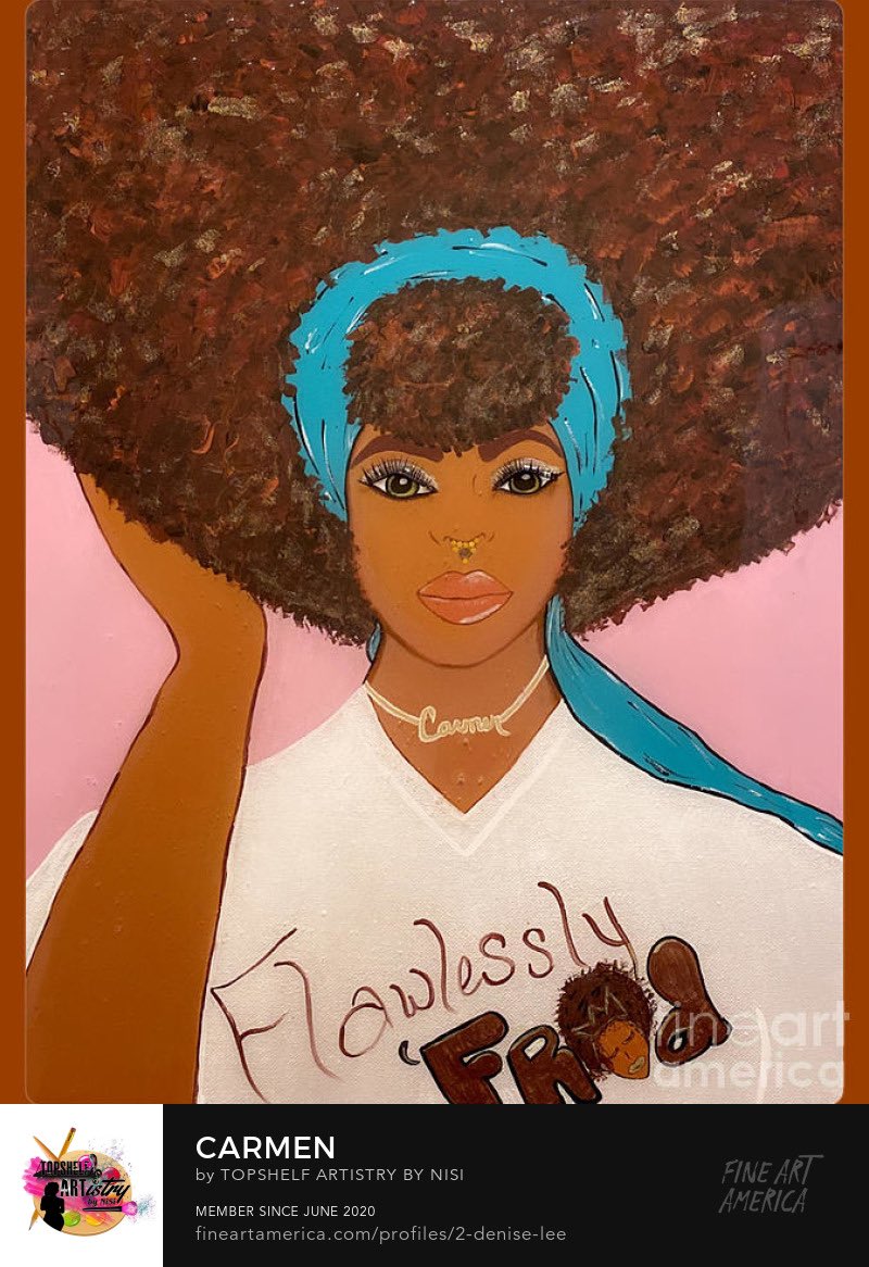TopshelfARTist's tweet photo. Flawlessly Fro’d Carmen is available for purchase on @fineartamerica .  More fro’d out beauties coming soon.

#afro #woman #fro #blackwoman #beauty #nisi #carmen #flawless #topshelfartistry #art #visualart #artistry #girlswhopaint #flawless  #carmen #chocolate #femininity https://t.co/uikdLT6Laz