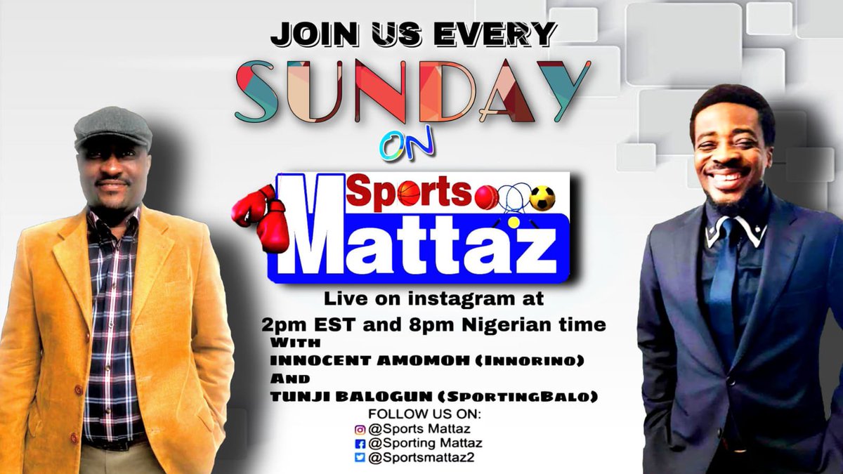 sportingbalo's tweet photo. It’s yet another exciting time as we take you round world of sports. Chelsea loss to West Ham, red-hot stars of the week, Michael Carrick’s decision to quit Man United and other issues. Join me Tunji Balogun (Sportingbalo) and Innocent Amomoh ( Innorino). You will be glad you did https://t.co/AyYIYJOZHw