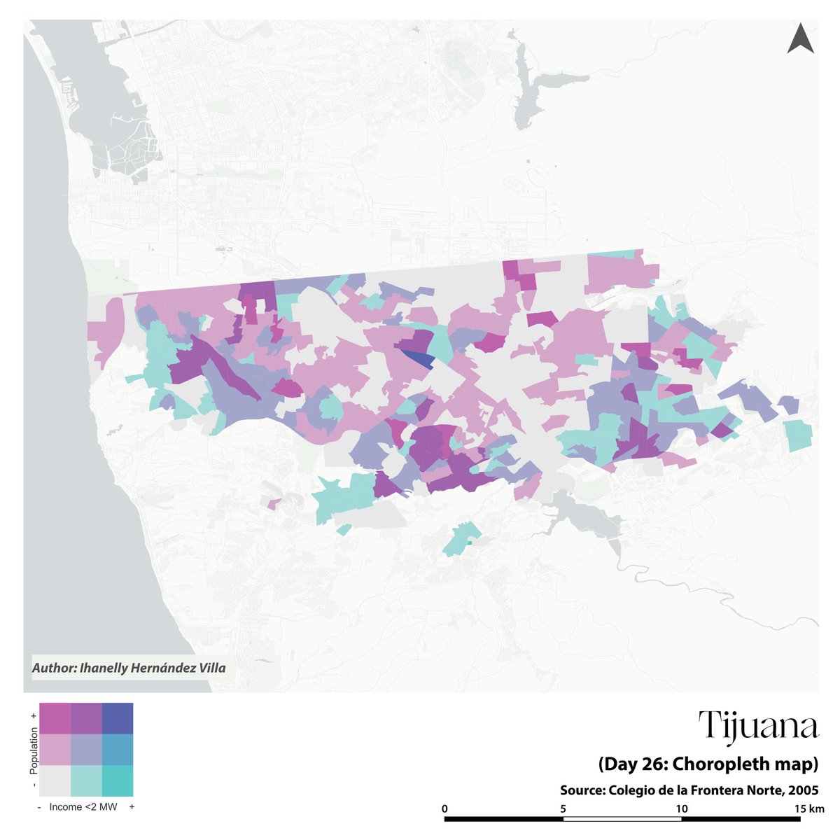 ihanelly_64's tweet image. #30DayMapChallenge 
Day 26: Choropleth map

#bivariateanalysis #Tijuana #Mexico 🇲🇽 #colef #Map #mapoftheday #AnecdotasDelDorada