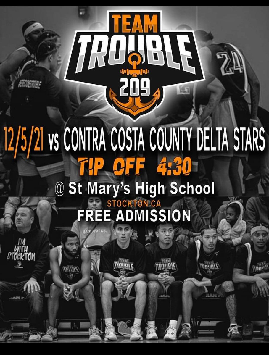 TeamTrouble209's tweet photo. We have a rematch coming this Sunday at home! 
🆚 @cccdeltastars 
🗓 12-5-21
⏰ 4:30 pm
📍 St Mary’s High School
🎟 FREE ADMISSION 
🎨 @shootncreate 
🏀 @americanbasketballassociation 
#herecomestrouble #ballislife #stocktonca #brotherhood https://t.co/TShvpfFFrF