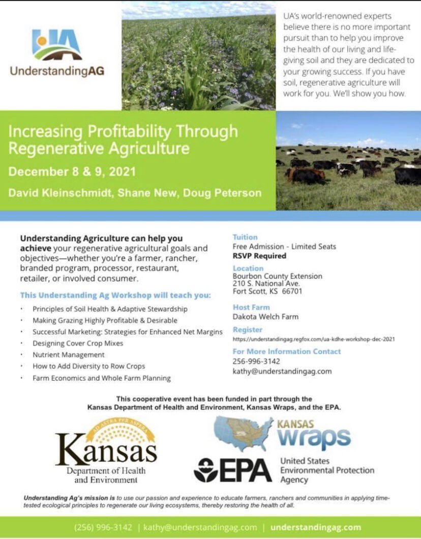 LadyHammett's tweet photo. Check out this free opp in KS to learn how to adapt regenerative agricultural on your farm or ranch to improve profitability, cycle nutrients, increase soil carbon, improve water infiltration, increase soil microbial activity, and more!
#regenerativeagriculture #KSProud #ALProud https://t.co/4HGjJYWgMC