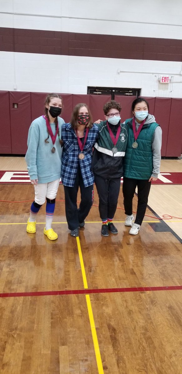 Waterford Fencing wins big at East Lyme Winter Classic. Womens epee (right to left) 1st Maple Siu, 3T Katie Hawkins