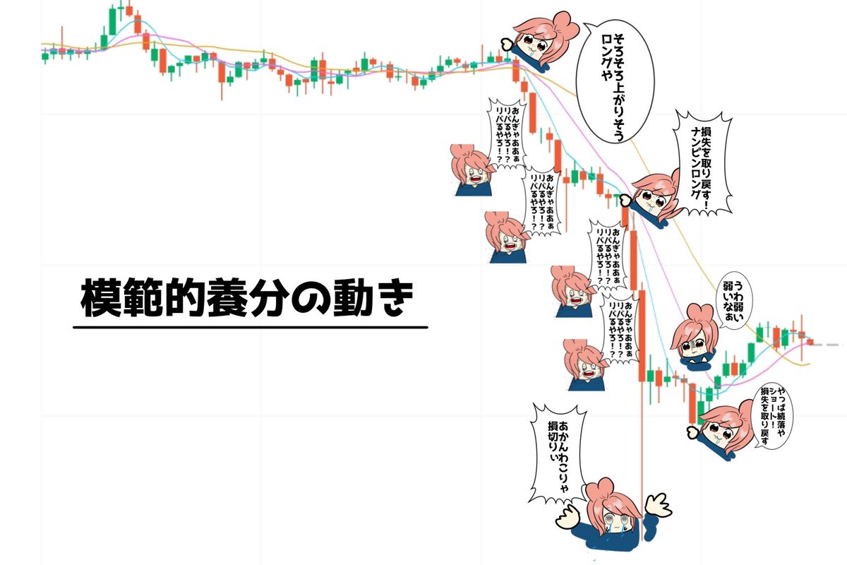 えー本日の毛根トレード講座は 「模範的養分の動き」です 先日のビットコイン暴落の際の養分の動きをチャートと共に見ていきマッショ