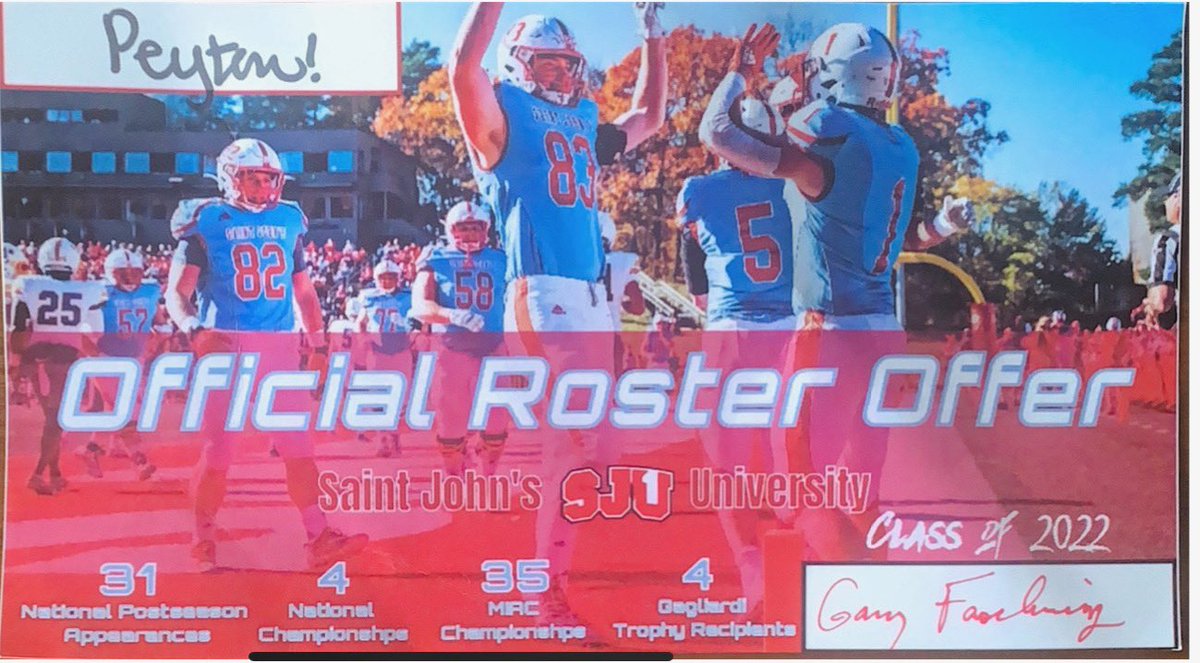 Thank you for the offer! Excited for the future <a href="/SJUFBCoachDumo/">Damien Dumonceaux</a> <a href="/SJUFootball/">Johnnie Football</a>