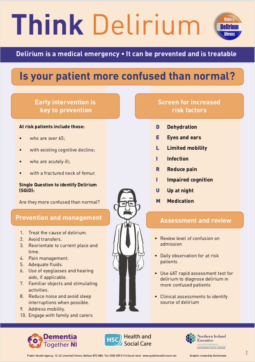 LEAD_Coalition's tweet photo. Please re-Tweet to raise awareness: #Delirium is a medical emergency that can be prevented and treated 

(image by @publichealthni via @EDA_delirium) #COVID19 #coronavirus #publichealth #geriatrics #neurology #Alzheimers #dementia https://t.co/sXS5F7xz6r