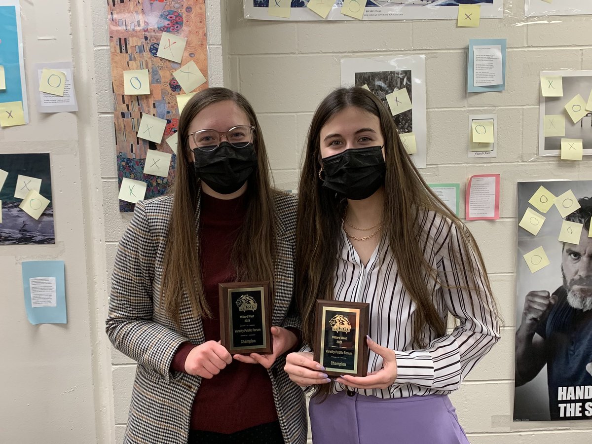 DebateMarian's tweet photo. Malerie and Olivia are the CHAMPIONS of the Millard West tournament in the Public Forum division!  They have earned a qualification to the Tournament of Champions! https://t.co/XutDlVdChZ