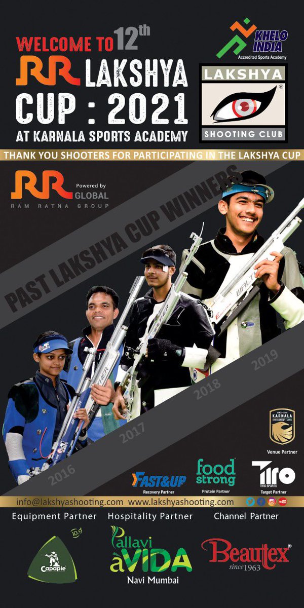 LakshyaShooting's tweet photo. Just under 5 days to go for the 12th RR Lakshya Cup. Introducing our partners for this years edition! #RRGlobal #Capapie #PallaviAvida #KarnalaSportsAcademy #Beautex #TiroSport #FoodStrong #FastAndUp https://t.co/CrvIUksSUR