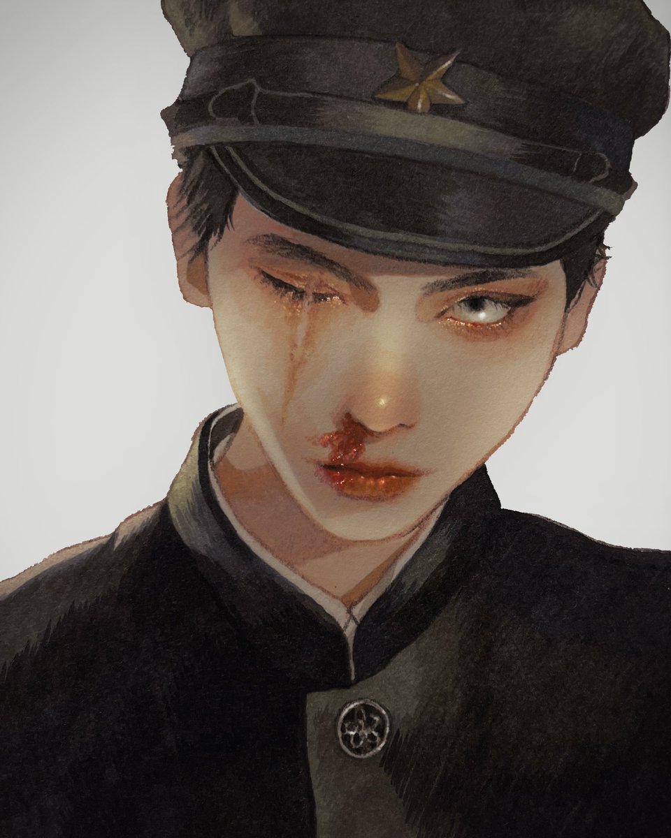 1boy male focus solo hat black hair scar looking at viewer  illustration images