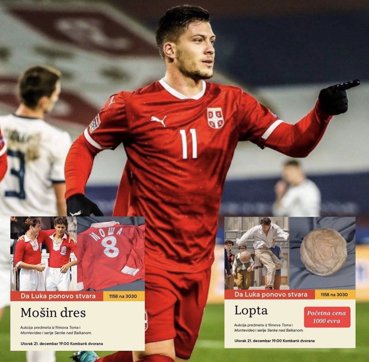 simke33's tweet image. I Luka Jović se uključio u akciju za Luku Kurjačkog i otkupio dva artikla sa snimanja filma #Montevideo za 10.000 eur! 💚🙏🏼

SMS 1158 na 3030! U utorak još predmeta na aukciji pred poslednju bioskopsku projekciju filma #Toma u #KombankDvorana 🙏🏼