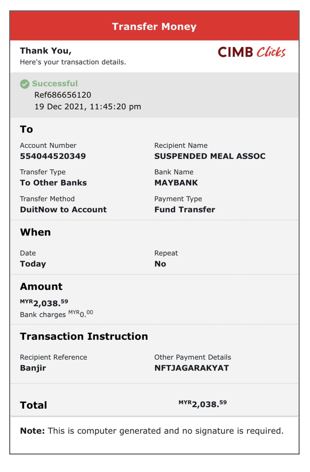 slip pendaftaran akaun bank Blake Churchill