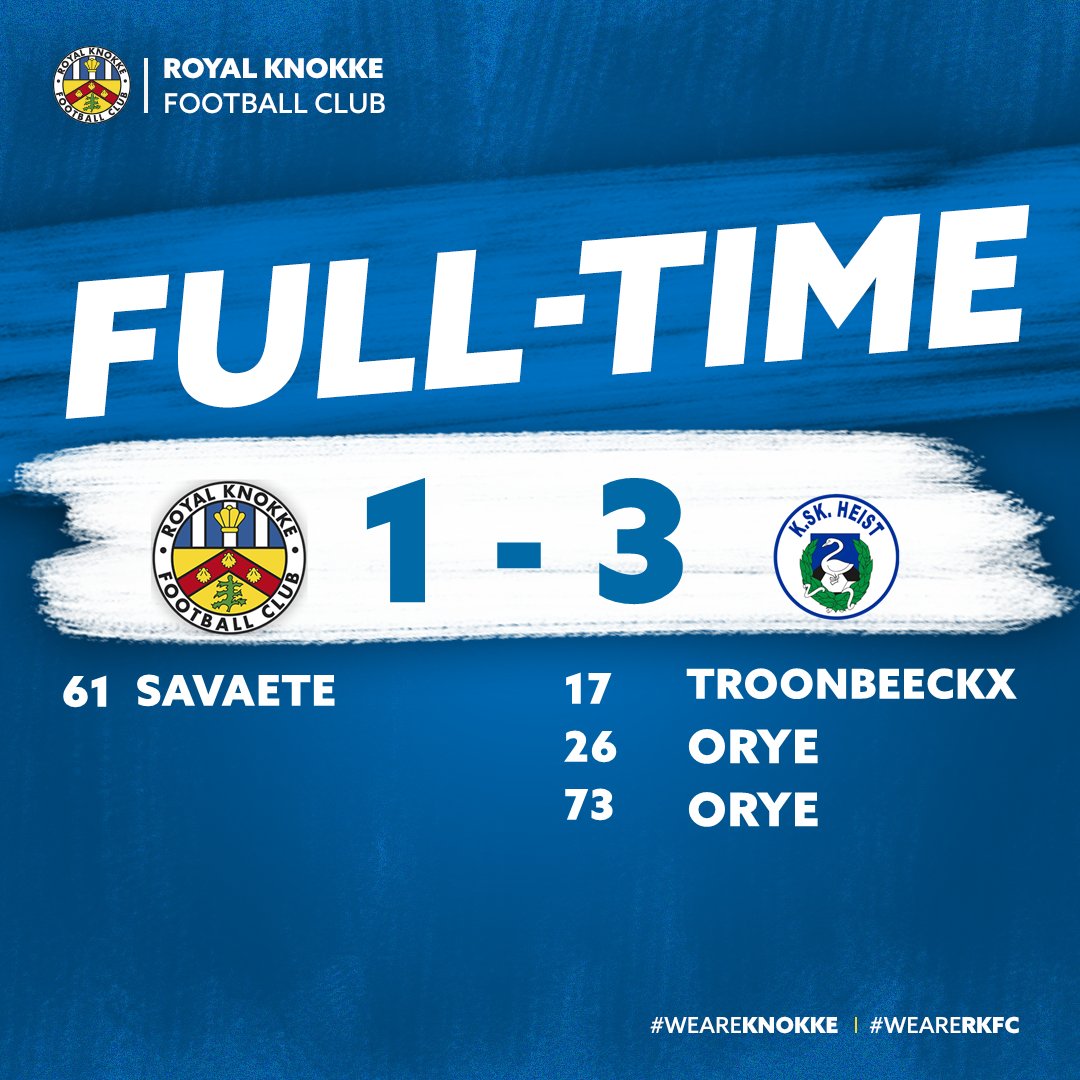 RKnokkeFC's tweet photo. RKFC moest heel de wedstrijd achtervolgen maar kon geen antwoord meer bieden op de voorsprong van KSK Heist. 
We verliezen de wedstrijd met 1-3.

#weareknokke #weareRKFC 🔵⚪ https://t.co/SR8EaWfkQ3
