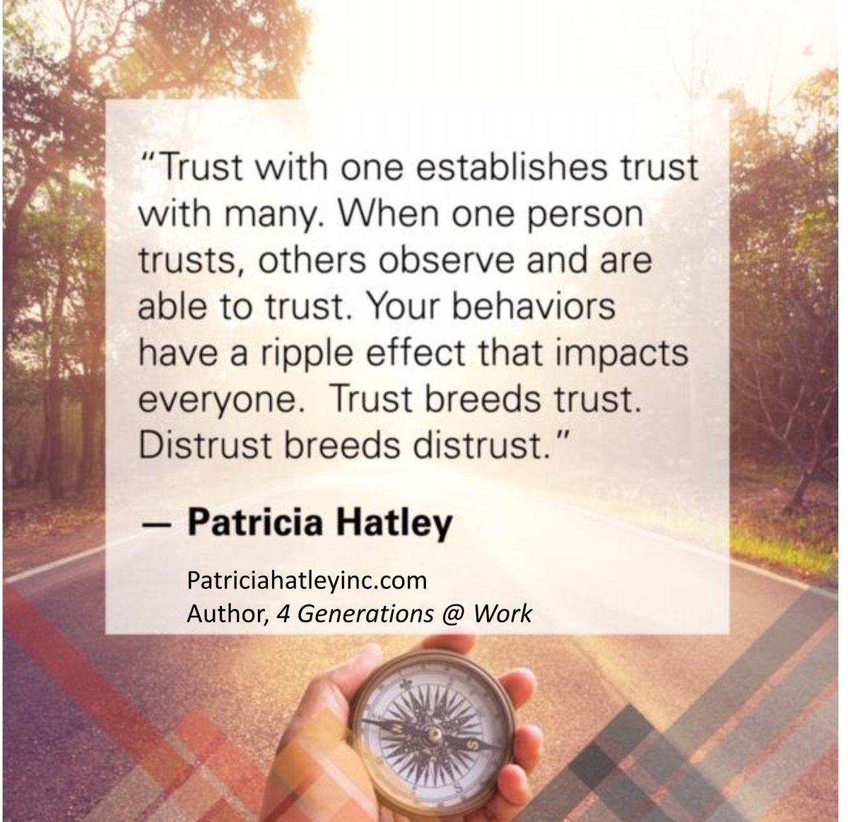 PatHatleyInc's tweet photo. In a team, when one person demonstrates he or she can be trusted, or demonstrates trust to another, others follow suit. Trust breeds trust! Distrust breeds distrust! #leadership #SHRM #coaching #leadershipcoach https://t.co/eXikaOfdKl