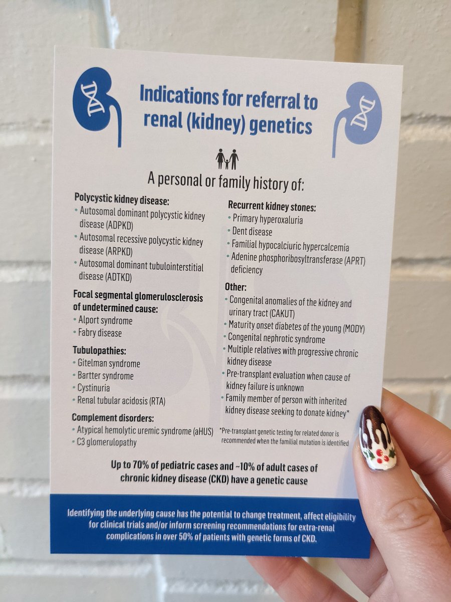 therenalgc's tweet image. They&apos;re here! 😄 NSGC&apos;s renal special interest group has a new pocket reference for referrals to kidney genetics specialists! #nephrogenetics is not just the future, it&apos;s now! 🧬🥜 (we really need a #kidneyemoji)
#kidneygenetics #nephrology #medtwitter #GCChat #geneticcounseling