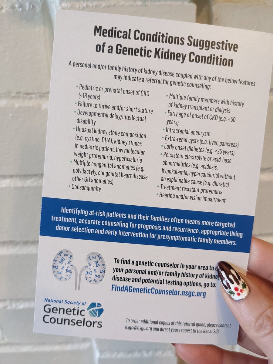 therenalgc's tweet image. They&apos;re here! 😄 NSGC&apos;s renal special interest group has a new pocket reference for referrals to kidney genetics specialists! #nephrogenetics is not just the future, it&apos;s now! 🧬🥜 (we really need a #kidneyemoji)
#kidneygenetics #nephrology #medtwitter #GCChat #geneticcounseling