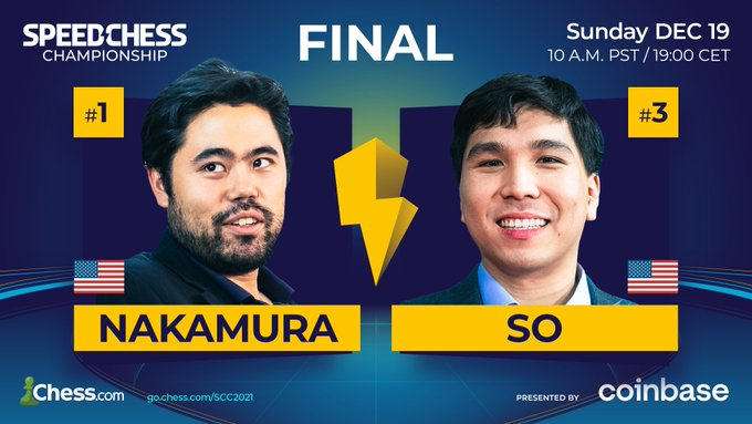 GreenPawns's tweet photo. The FINAL #SpeedChess Championship match, ⚔️@GMHikaru vs. Wesley So⚔️, starts in ONE hour!

Who do you think will win?😊 https://t.co/rplm87YJeU