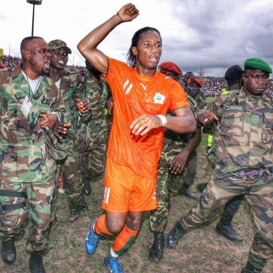 In 2007, Drogba ended a 5 year Civil War in his country, Cote d'Ivoire by scoring a goal, that helped them win a match against Madagascar. He asked that the game be played in Bouake, a rebel stronghold, then got on his knees &amp; pleaded with rebels to drop their arms, and they did