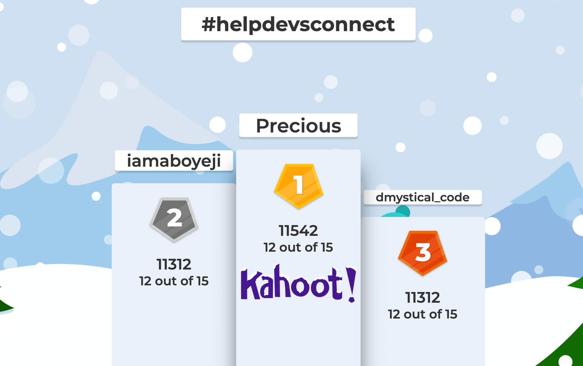 The winners of the kahoot game #helpdevsConnect are @iamaboyeji @dmystical_coder. The winners would be sent a direct message to know which @udemy course they would prefer to study.