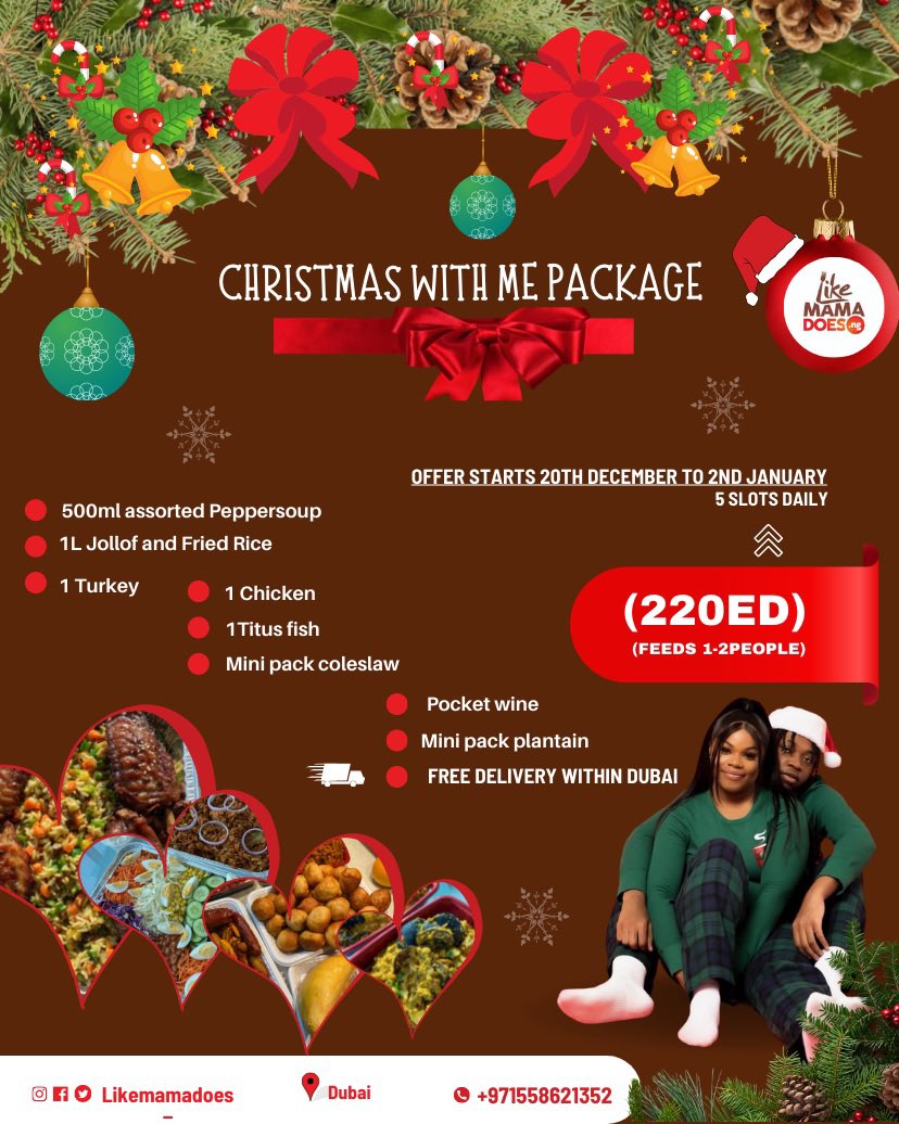 LikeMamaDoes's tweet photo. Christmas doesn’t have to feel lonely in a foreign country. 

Hangout with friends/neighbors. Share a meal. 
Hence these Yuletide packages 🎄🎅🏽❤️

Tag someone in Dubai please. 🇦🇪 🇳🇬 https://t.co/d9Gb5WUHml