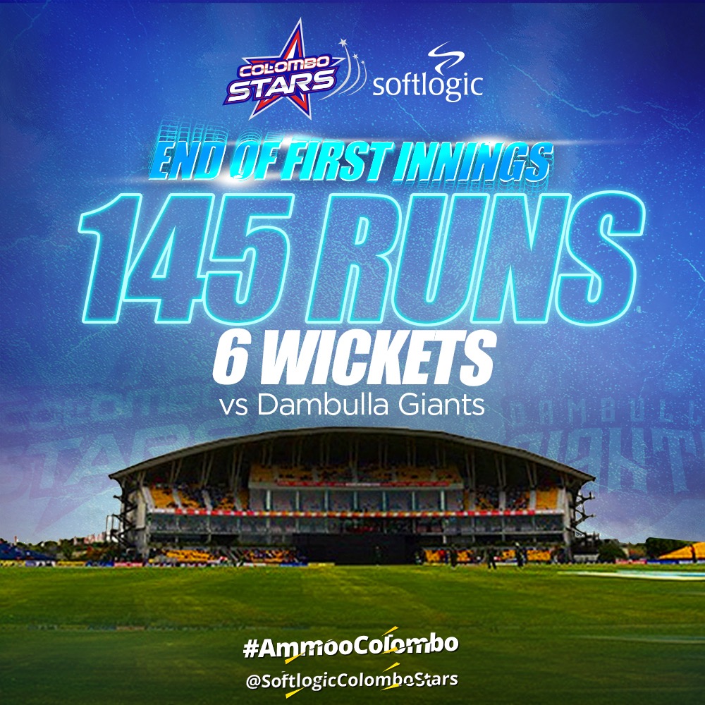 The Colombo Stars have managed to post a decent total batting first. Now it's upto the bowlers to defend 145. Let's go Colombo💪🏾

#AmmooColombo #ColomboStars #Softlogic