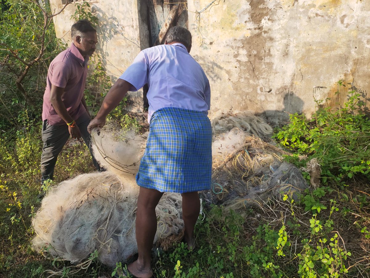 TREEFoundation1's tweet photo. TREE Foundation collected #GhostNets that were retrieved by #SeaTurtleProtectionForce (STPF) member, S. Sarweshwaran from Uyyali Kuppam. #GhostNet retrieval initiative aims at #conservation of marine #ecosystem & protection of #marine #wildlife. @IndiaCoastGuard @supriyasahuias https://t.co/qix9whB14b