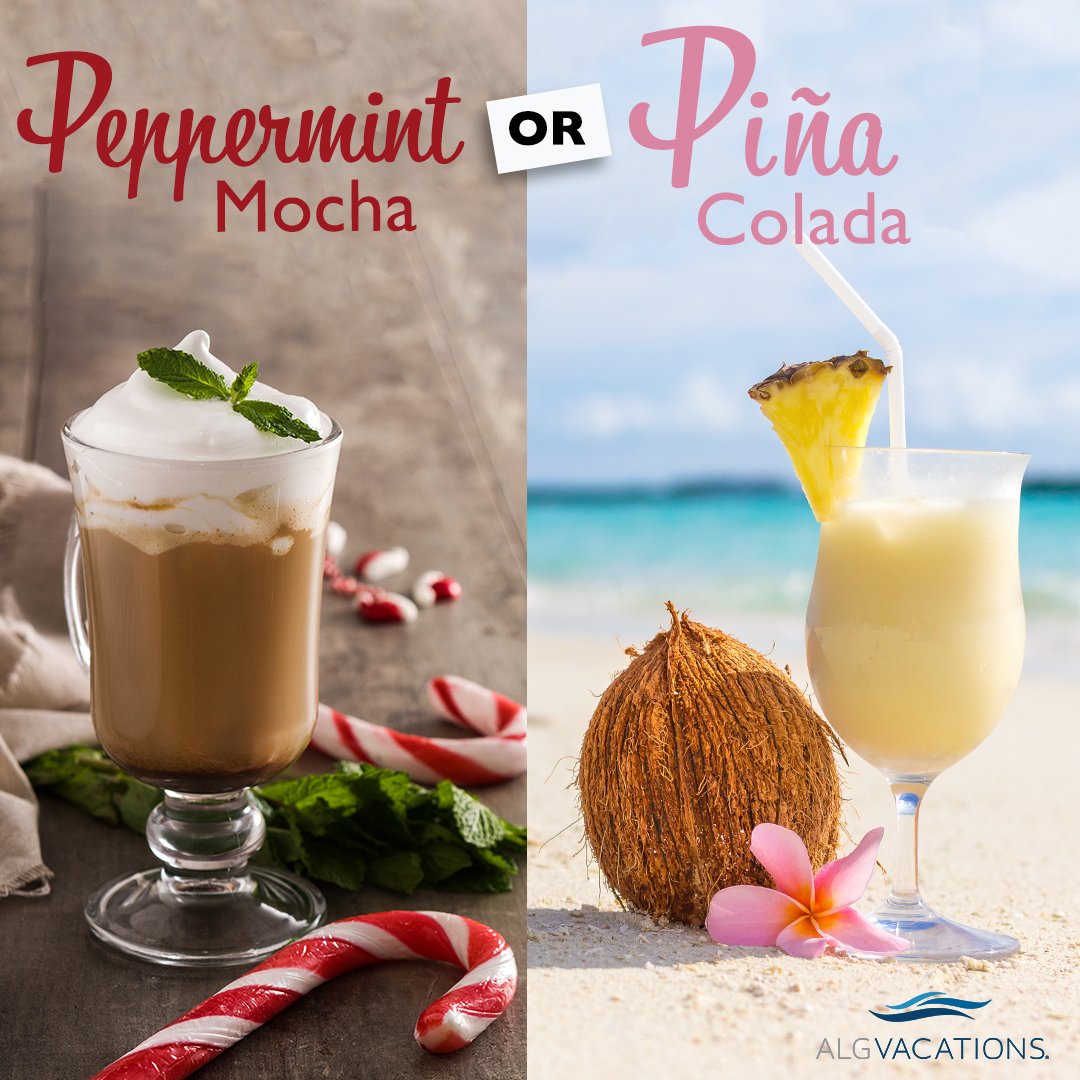 During this holiday season, what do you crave the most? 

 A Peppermint Mocha or a Piña Colada? 

Us... we’re having trouble choosing!

#ThisOrThat #PeppermintMocha #PinaColada #DangerZoneTravel #Wintergetaway #