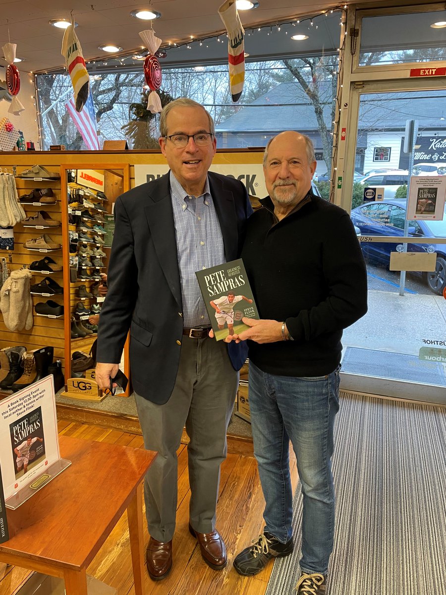 TennisPublisher's tweet image. Steve Flink at his book signing for his book "Pete Sampras: Greatness Revisited" at the Charles Department Store in Katonah, New York on Saturday.