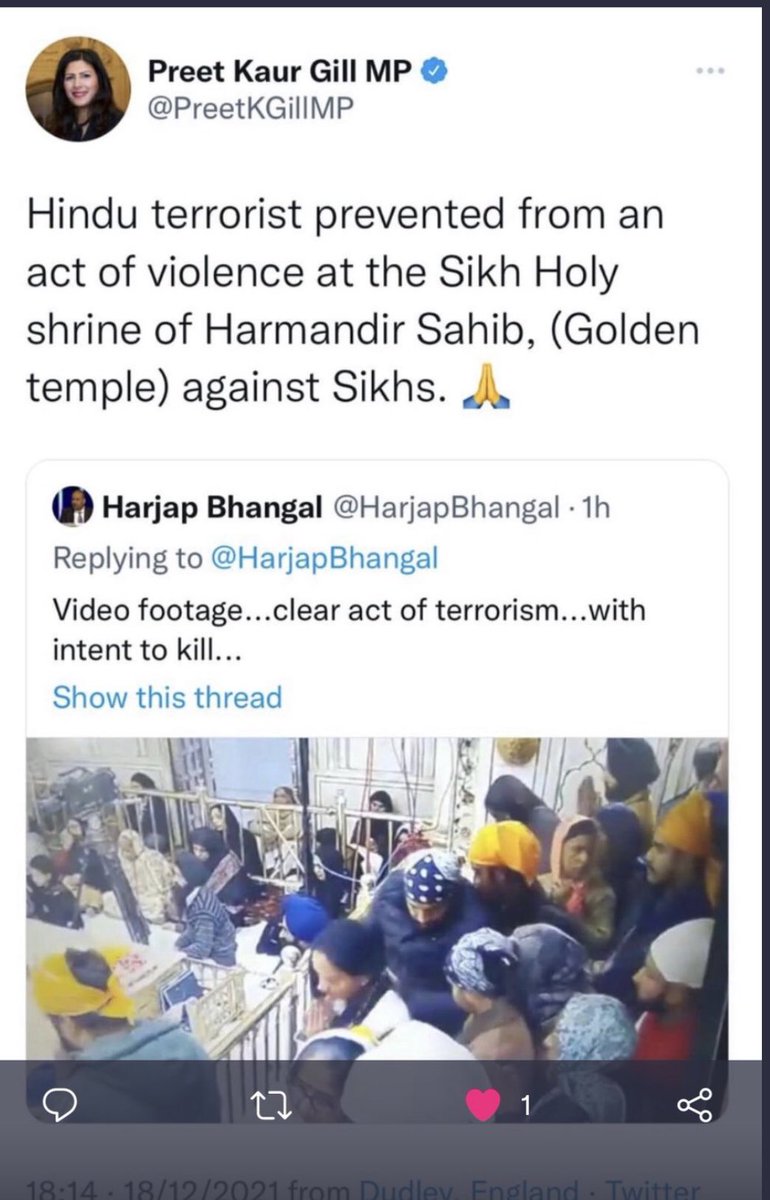 Preet Gill <a href="/UKLabour/">The Labour Party</a> MP, without facts blames “Hindu terrorists” for the killing in the Sikh golden temple in India 

This is how much hate Labour/FarLeft have for Hindus - despite not ONE hindu terror attack ANYWHERE in the world, still claim Hindus are terrorists #Khalistanis