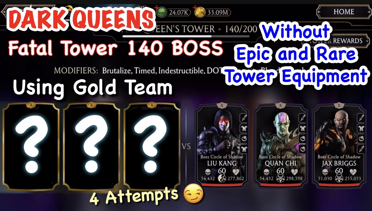 funwithinternet's tweet photo. MK Mobile Dark Queen's Fatal Tower 140 BOSS using Gold Team (Without Epic or Rare Tower Equipment)
https://t.co/wAtsnuobqK

#mkmobile #MortalKombat #MortalKombatMobile https://t.co/bPdcfVL7n5