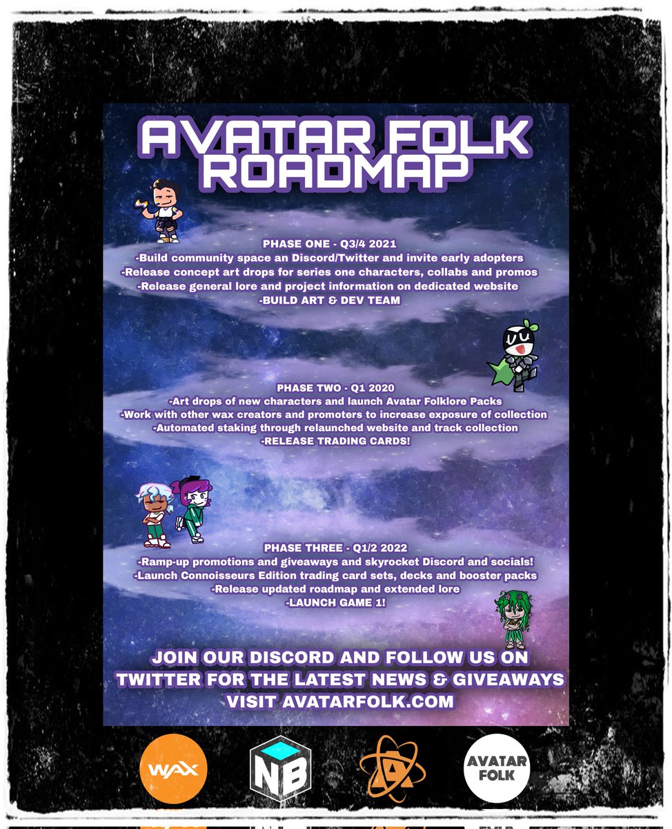 AvatarFolkNFTs's tweet image. We're excited to announce we've almost completed phase one of our roadmap 🚀🌕
discord.gg/MRdFrEEX7K
We have a permanent artist and developer onboard and we're excited to start working towards our first game and trading cards pack drop!! 🔥 #WaxCommunity #WaxGame #NFTGame #WaxP