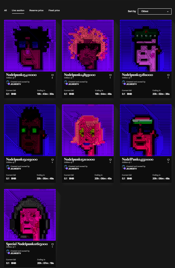 jelwebtv's tweet photo. Gushhhhhhhhh!
Holllyyy shiitttttttttttttttttttttttt🔥😱
7 pieces of the #nodelpunks collection are on the auction right now!
👇🏻
https://t.co/Tk2XL78yi8

#NFT #NFTCommunity #nftart #NFTdrop #nftcollectors #Collectibles #BNB #BSC https://t.co/7BBVq9LIW7