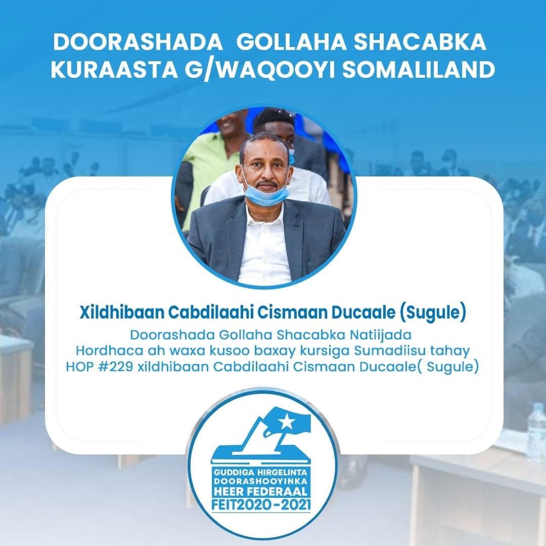AmbSafiina's tweet photo. Guddiga Maamulka Doorashada kuraasta xidhibaanada Labada Aqal ee Somaliland ayaa maanta qabtay doorashada kuraasta HOP#254 HOP#255 HOP# HOP#262 HOP#229 waxa natiijada hordhaca ah ku soo baxay 1-Jamac Maxamed Askar 2-Guuleed Biixi Cabdi 3-Foosiya Yuusu H. 3-C/Laahi Cismaan Ducaale https://t.co/87OL4MLxZb