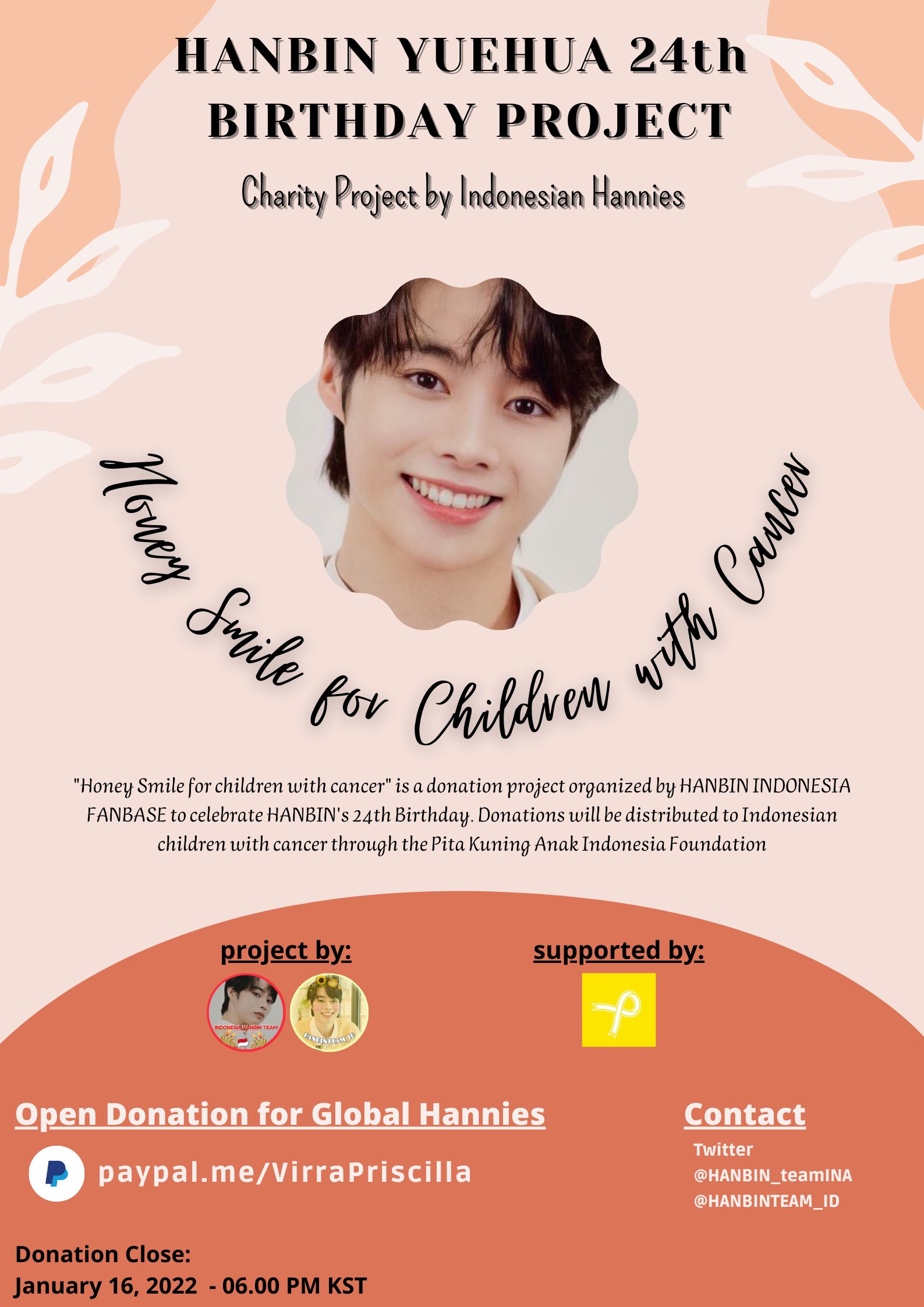 Temporary Rest Hanbin Tempest Indonesia Team Hanbin Yuehua 24th Birthday Project Honey Smile For Children With Cancer Hi Hannies To Celebrate Hanbin S Birthday We Invite You To Share Honey Smile