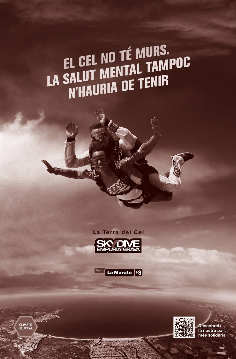 Avui Skydive Empuriabrava s’acosta un any més a La Marató, que aquest any dedica a la salut mental. 💙 El cel no té murs, la salut mental tampoc n'hauria de tenir.
<a href="/la_marato/">La Marató de 3Cat</a> #trencaelmur #salutmental #lamaratotv3
